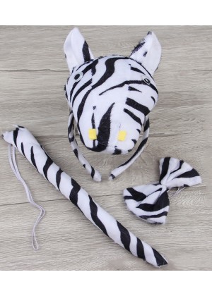 Zebra Headband Bow Tail Set Kids Animal Farm Zoo Party Performance Headpiece