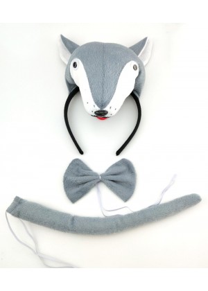 Wolf Headband Bow Tail Set Kids Animal Farm Zoo Party Performance Headpiece 