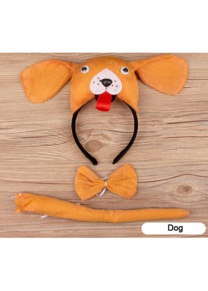 Dog Headband Bow Tail Set Kids Animal Farm Zoo Party Performance Headpiece 
