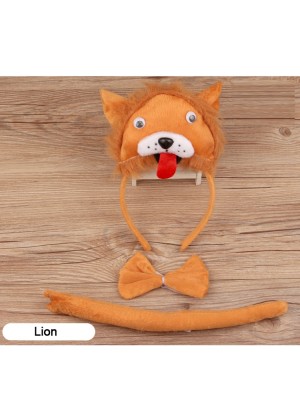 Lion Headband Bow Tail Set Kids Animal Farm Zoo Party Performance Headpiece 