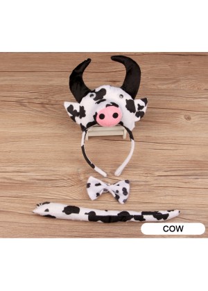 Cow Headband Bow Tail Set Kids Animal Farm Zoo Party Performance Headpiece