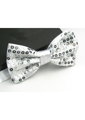 Silver Glitter Sequin Clip-on Bowtie Dance Party Men Women Boys Girls Bow Tie Costume Accessory