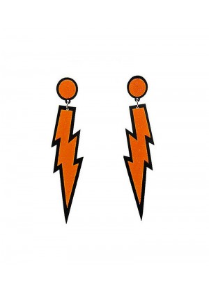 Orange Glitter Lightning Rock Star 80s Earrings
