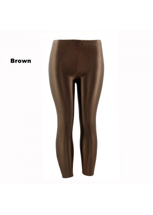 Brown 80s Shiny Neon Costume Leggings Stretch Fluro Metallic Pants Gym Yoga Dance