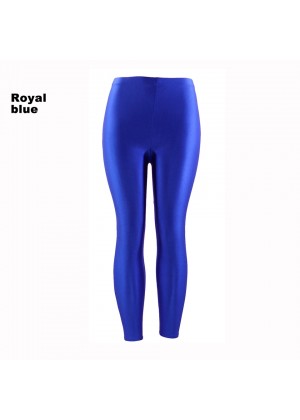 Royal Blue 80s Shiny Neon Costume Leggings Stretch Fluro Metallic Pants Gym Yoga Dance