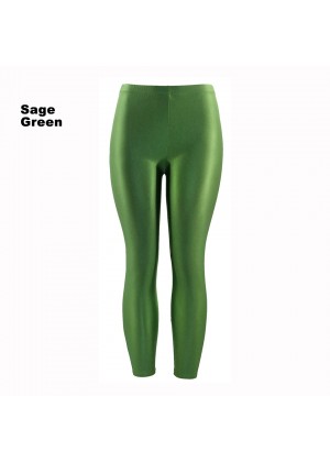 Sage Green 80s Shiny Neon Costume Leggings Stretch Fluro Metallic Pants Gym Yoga Dance