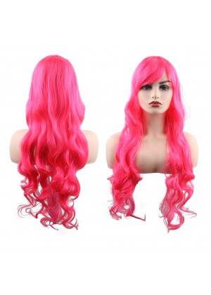 Ladies Long Wavy Hot Pink Wig tt1198