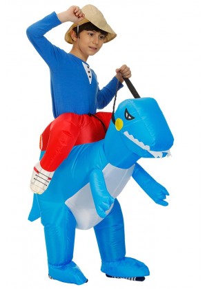 Kids blue Dinosaur t-rex Blow Up inflatable costume side view  tt2022-2