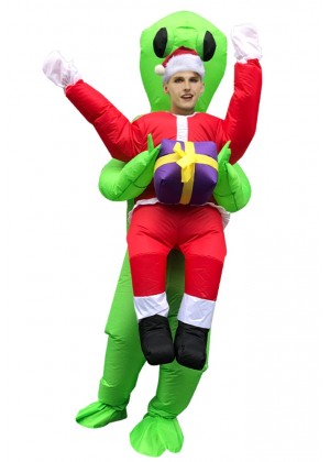 Green Alien Carry Santa Xmas ET carry me inflatable fun costume