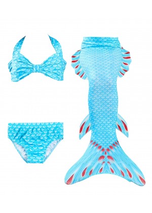 Kids Blue Mermaid Tail Monofin Swimsuit Costume