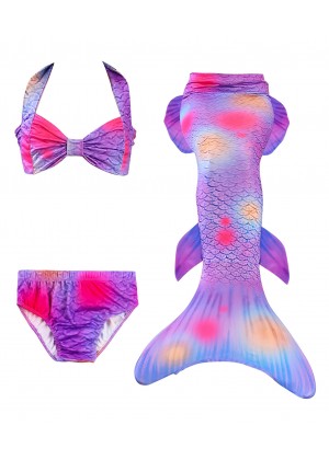 Kids Purple Mermaid Tail Monofin Swimsuit Costume
