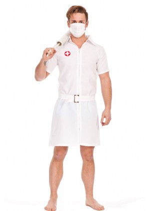Mens Twisted Joker Nurse Fancy Dress Costume