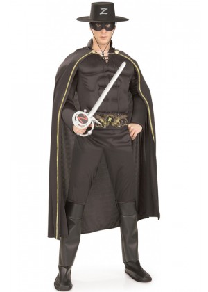 Mens Deluxe Zorro Muscle Chest Halloween Hero Fancy Dress Adult Costume