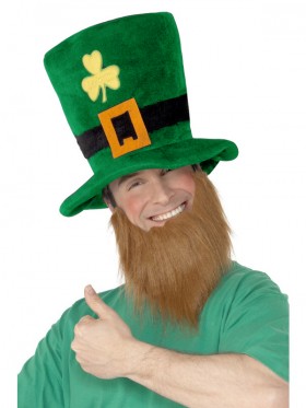PLUSH LEPRECHAUN HAT WITH BEARD ST PATRICKS DAY NOVELTY ADULT irish green COSTUME ACCESSORY