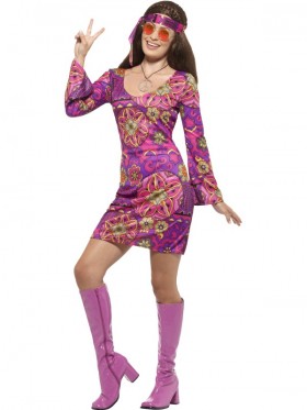 Adult Womens Woodstock Hippie Chick Costume 60s Groovy Hippy Smiffys Fancy Dress