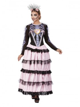 Womans Pink Deluxe Day of the Dead Senorita Costume