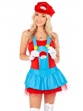 Womens Brothers Plumber Fancy Dress Up Party Costume + gloves