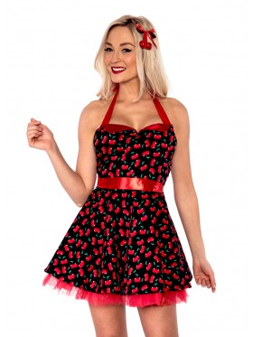 Ladies 50s 1950s Cherry Pinup Costume Hop Diva Rock Polka Fancy Dress
