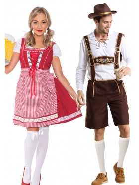 Couple Oktoberfest Wench Beer German Lederhosen Costume