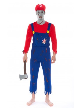Mens Zombie Bloody Super Mario Luigi  Horror Fancy Dress Costume + hat