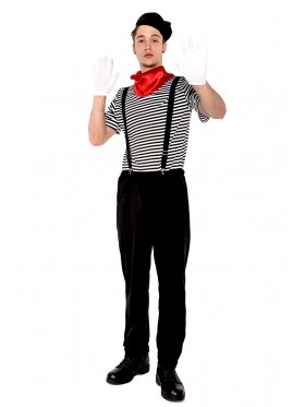 Mens Mesmerizing Mime Costume French Artist Clown Circus Fancy Dress Outfits