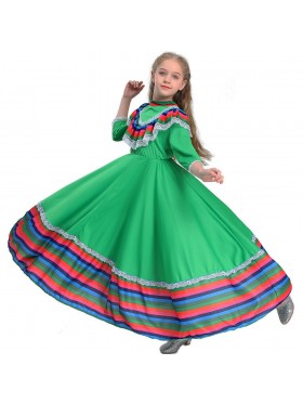 Green Kids Spanish Flamenco Costume 