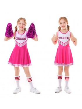 Pink Girls Cheerleader Costume With Pompoms Socks