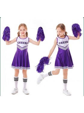Purple Girls Cheerleader Costume With Pompoms Socks