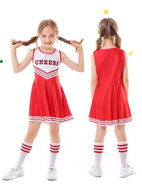 Red Girls Cheerleader Costume With Pompoms Socks