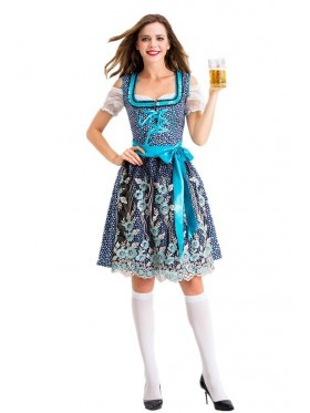 Womens Ladies Oktoberfest German Beer Maid Blue Costume