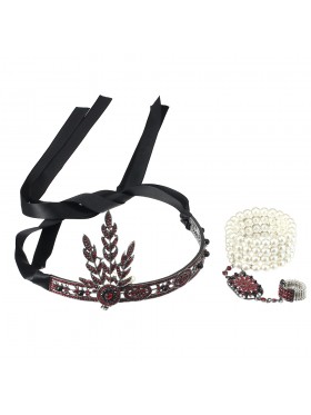 Red 1920s Headband Bracelet Ring Set