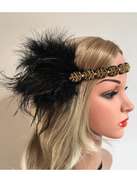 1920s Headband Feather Vintage Bridal Great Gatsby Flapper Headpiece 