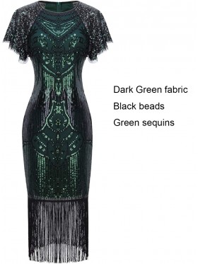 Dark Green 1920s Flapper Fancy Dress Costume