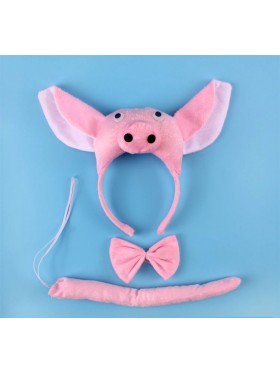 Pig Headband Bow Tail Set Kids Animal Farm Zoo Party Performance Headpiece 