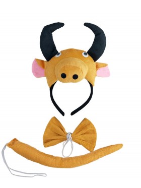Bull Headband Bow Tail Set Kids Animal Farm Zoo Party Performance Headpiece