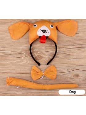 Dog Headband Bow Tail Set Kids Animal Farm Zoo Party Performance Headpiece 