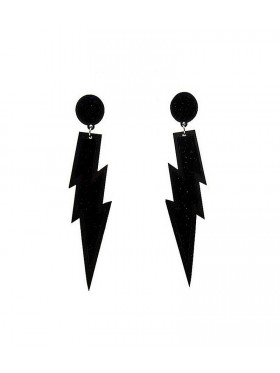 Black Glitter Lightning Rock Star 80s Earrings