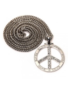 Silver Deluxe Metal Peace Sign Symbol Pendent 70s 80s Hippie Boho Jewelry Costume Necklace Accessary