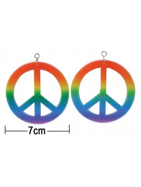 Large Rainbow Coloured Clip On CND Peace Earrings 1960 Hippy Pride Fancy Dress