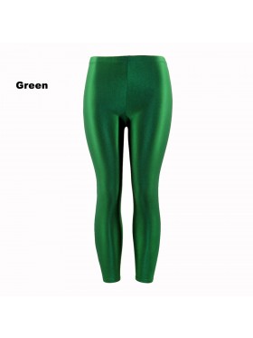 Green 80s Shiny Neon Costume Leggings Stretch Fluro Metallic Pants Gym Yoga Dance