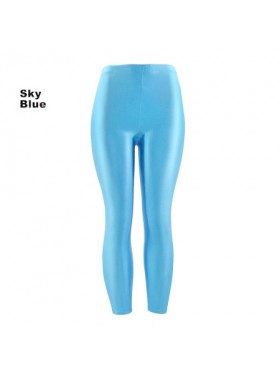 Sky Blue 80s Shiny Neon Costume Leggings Stretch Fluro Metallic Pants Gym Yoga Dance