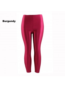 Burgundy 80s Shiny Neon Costume Leggings Stretch Fluro Metallic Pants Gym Yoga Dance
