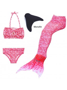 Girl Kids Swimmable Mermaid Tails With Monofin Bikini Bathing Swimsuit Costume