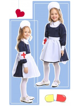 Kids Girls Victorian Maid Nurse Occupation Uniform Hospital Vet Costume