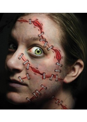 Halloween Trauma Stapled Scary Face Temporary Tattoo