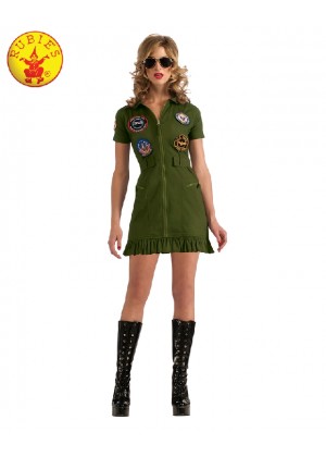 Sexy Top Gun 1980s 80s Womens Military Ladies Costume Green Dress Licensed Aviator Pilot