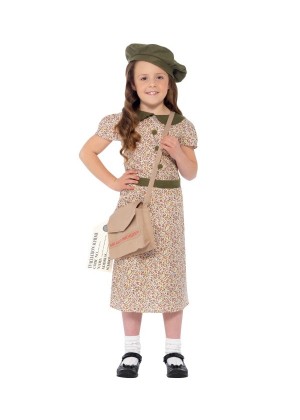 Kids Girls War Time 40s Historical WW2 Evacuee School Girl Fancy Dress Costume Book Week