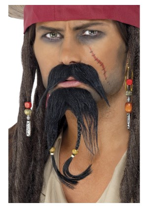 Pirate Beard Moustache Facial Hair Set Caribbean Jack Sparrow Costume Accessory 