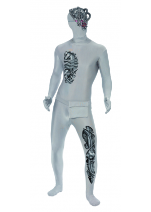 Robotic Second Skin Bodysuit Metal Mens Fancy Dress Halloween Robot Sci-Fi Costume