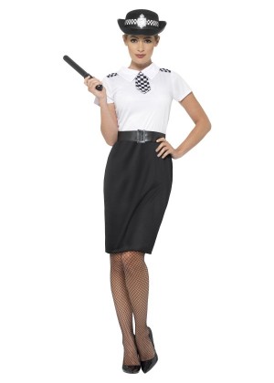 British Police Traditional Officer Lady Uniform Cops & Robbers Woman Dress Costume Hat Outfit 